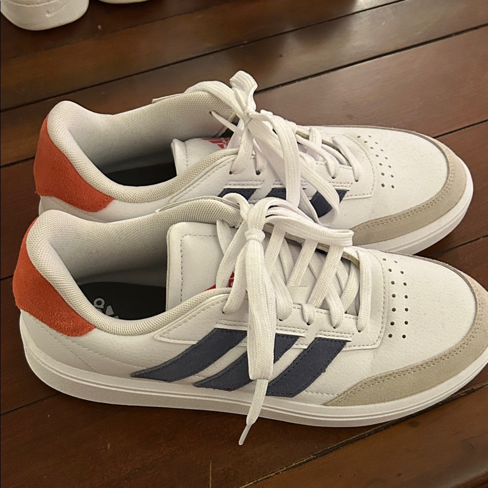 Adidas White and Navy and Red Casual Sneakers